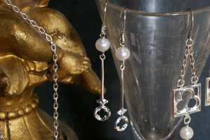 Foliate Collection- No. 5, Long-stemmed Pearl Earrings