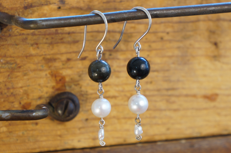 Lempicka Earrings in Golden Obsidian & Pearl