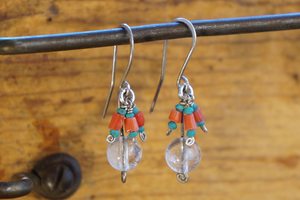 Rasenna Tassel Earrings in Coral, Turquoise & Quartz