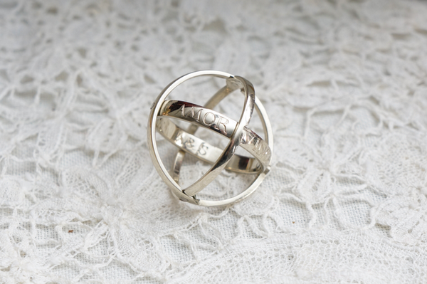 3 Band Armillary Ring White Gold