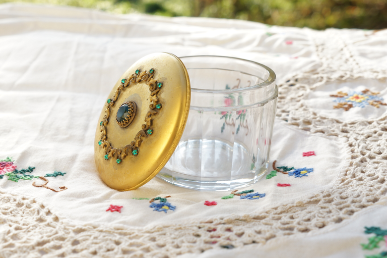 Vintage Gold Fill & Glass Trinket Box