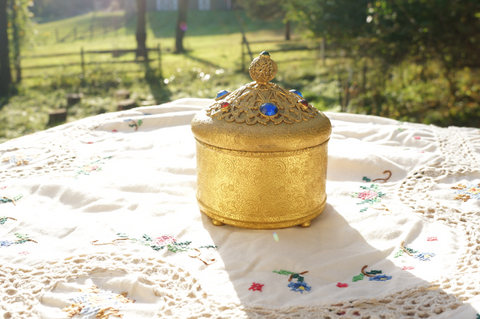 Vintage Filigree & Glass Trinket Box