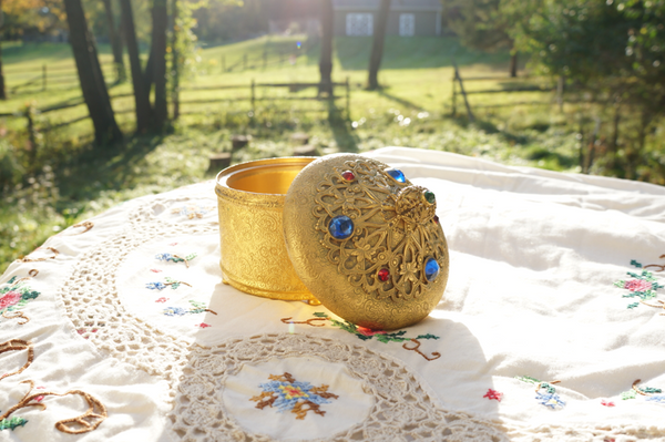 Vintage Filigree & Glass Trinket Box