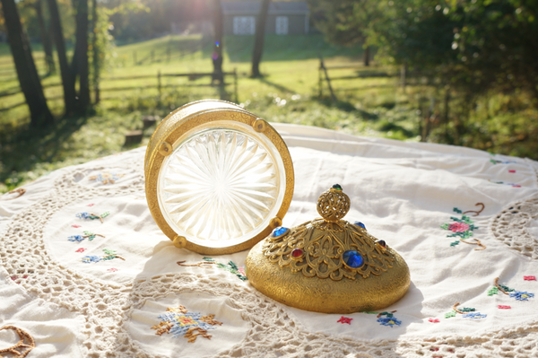 Vintage Filigree & Glass Trinket Box